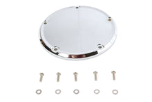 Load image into Gallery viewer, V-Twin chrome 5-hole smooth derby cover for drive line motorcycle engine, with polished finish and stylish design.