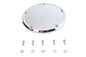 V-Twin chrome 5-hole smooth derby cover for drive line motorcycle engine, with polished finish and stylish design.