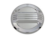 Load image into Gallery viewer, V-Twin Chrome Air Flow Derby Cover for drive line, showcasing polished chrome finish and detailed design for motorcycle engine protection.