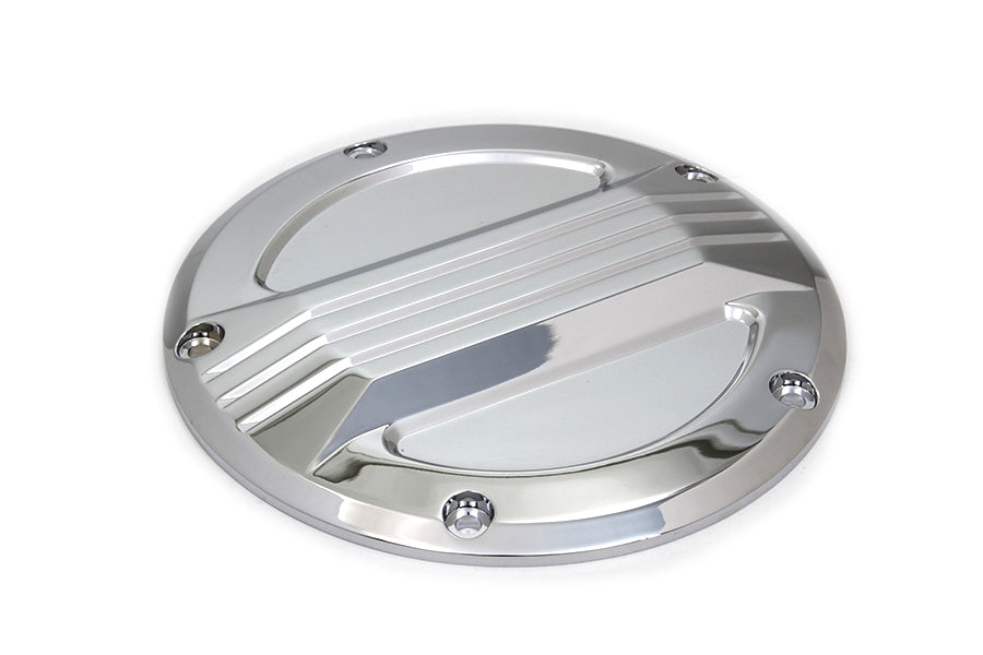 V-Twin chrome air flow derby cover for drive line, featuring a polished finish and detailed design for motorcycle customization.