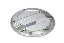 Load image into Gallery viewer, V-Twin chrome air flow derby cover for drive line, featuring a polished finish and detailed design for motorcycle customization.