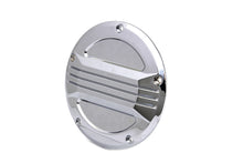 Load image into Gallery viewer, V-Twin chrome air flow derby cover for drive line, showcasing a shiny, polished finish on a motorcycle engine component.