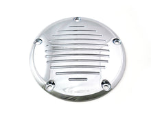 Load image into Gallery viewer, V-TWIN Chrome Grooved 5-Hole Derby Cover for Drive Line motorcycle, showcasing polished chrome finish and grooved design.