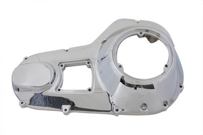 V-Twin chrome outer primary cover for drive line, shiny chrome finish, fits V-Twin motorcycle models.