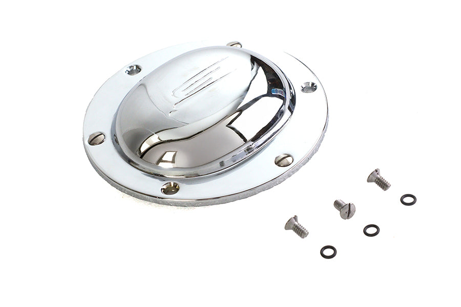 V-Twin Early Bird Style Derby Cover for drive line, durable metal finish, designed for V-Twin motorcycle engines.