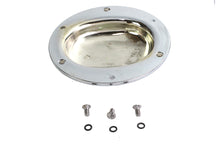 Load image into Gallery viewer, V-Twin Early Bird Style Derby Cover for drive line, black metal finish, with engraved V-Twin logo on motorcycle engine component.