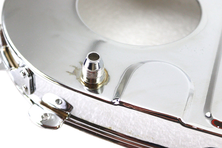 Chrome V-Twin Factory Sample Replica Inner Primary Cover for V-Twin drive line motorcycle, showcasing polished chrome finish and detailed design.