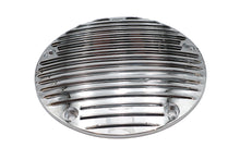Load image into Gallery viewer, V-Twin chrome finned derby cover for drive line, featuring a polished, decorative design for motorcycle engine protection.