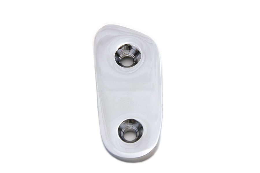 Chrome V-Twin drive line inspection cover, showing a shiny, polished metal finish on a motorcycle component.