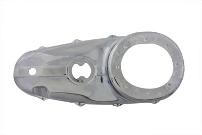 Chrome V-Twin Replica Outer Primary Cover for Drive Line motorcycles, showcasing a shiny, detailed finish.