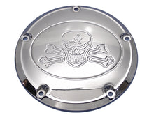 Load image into Gallery viewer, Chrome V-Twin Skull Derby Cover for drive line, featuring a detailed skull design, enhances motorcycle engine appearance.