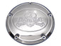 Chrome V-Twin Skull Derby Cover for drive line, featuring a detailed skull design, enhances motorcycle engine appearance.