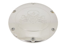 Load image into Gallery viewer, Chrome V-Twin Skull with Cross Bones Derby Cover for drive line, featuring detailed skull and cross bones design.
