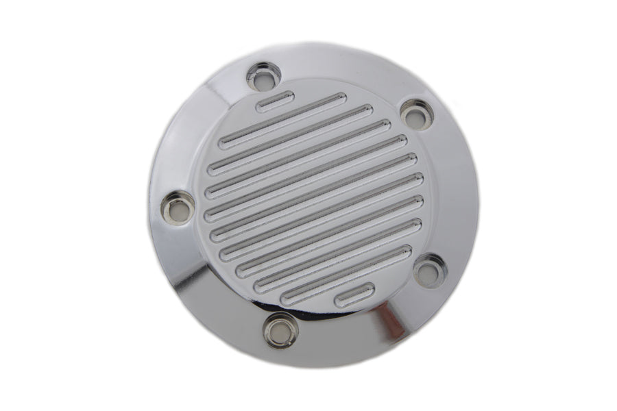 V-Twin All Balls chrome ignition system cover with 5-hole ball milled design, used for motorcycle electrical systems.