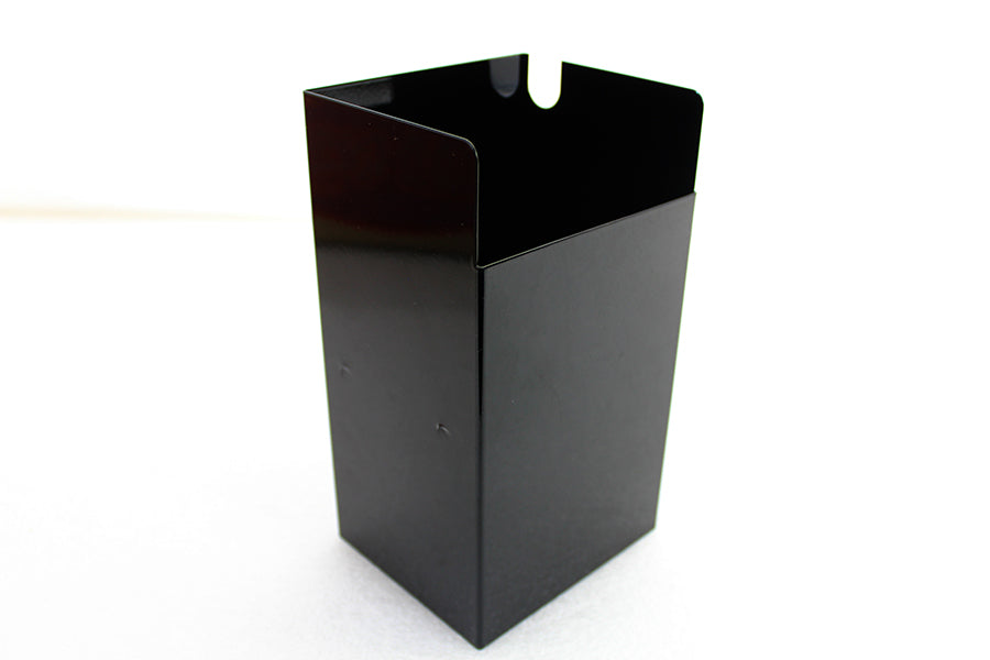 Black V-Twin electrical battery box with secure lid and mounting brackets for motorcycle electrical systems.