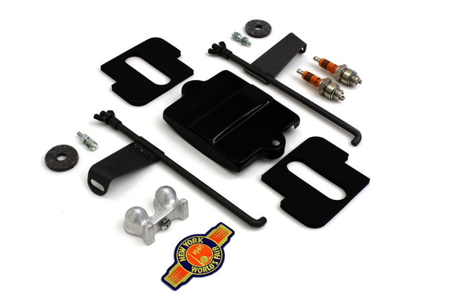 V-TWIN electrical battery box top kit for motorcycle, showing the black plastic cover and mounting hardware.