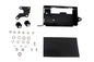 V-TWIN black electrical battery carrier kit with mounting hardware for motorcycle batteries, designed for secure installation.