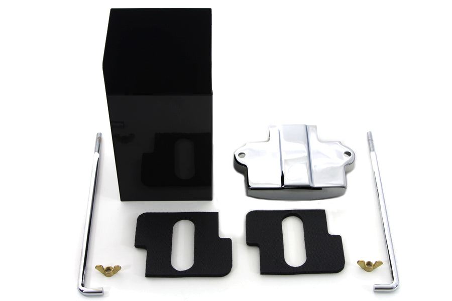 V-TWIN Battery Extension Box Kit for electrical systems, shown with black plastic enclosure and wiring components.