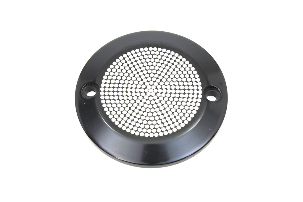 V-TWIN black perforated ignition system cover with 2 holes, designed for motorcycle electrical components.