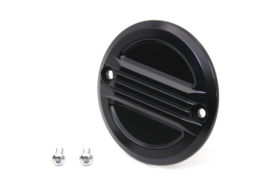 V-Twin black air flow ignition system cover for motorcycle electrical components, featuring a sleek, durable design.