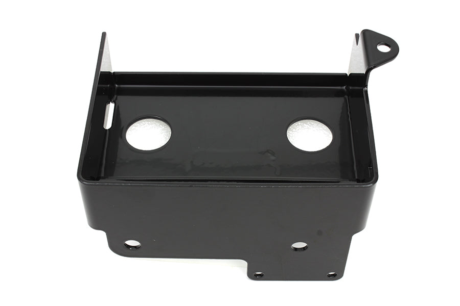 V-TWIN Black Battery Carrier for electrical systems, designed for secure battery mounting on motorcycles or vehicles.