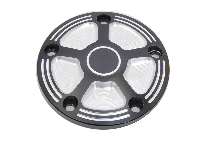 V-Twin black contrast 5-hole electrical point cover, durable and sleek for motorcycle electrical systems.