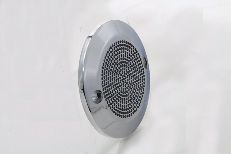 V-TWIN chrome 2-hole perforated ignition system cover for electrical components, featuring a shiny, stylish design.