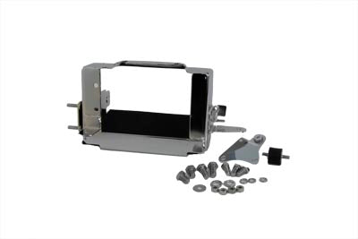 V-TWIN Chrome Battery Carrier Kit for electrical systems, featuring a sleek chrome finish and durable construction.