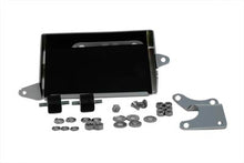 Load image into Gallery viewer, V-TWIN Chrome Battery Carrier Kit for motorcycles, electrical component with polished chrome finish and mounting hardware.