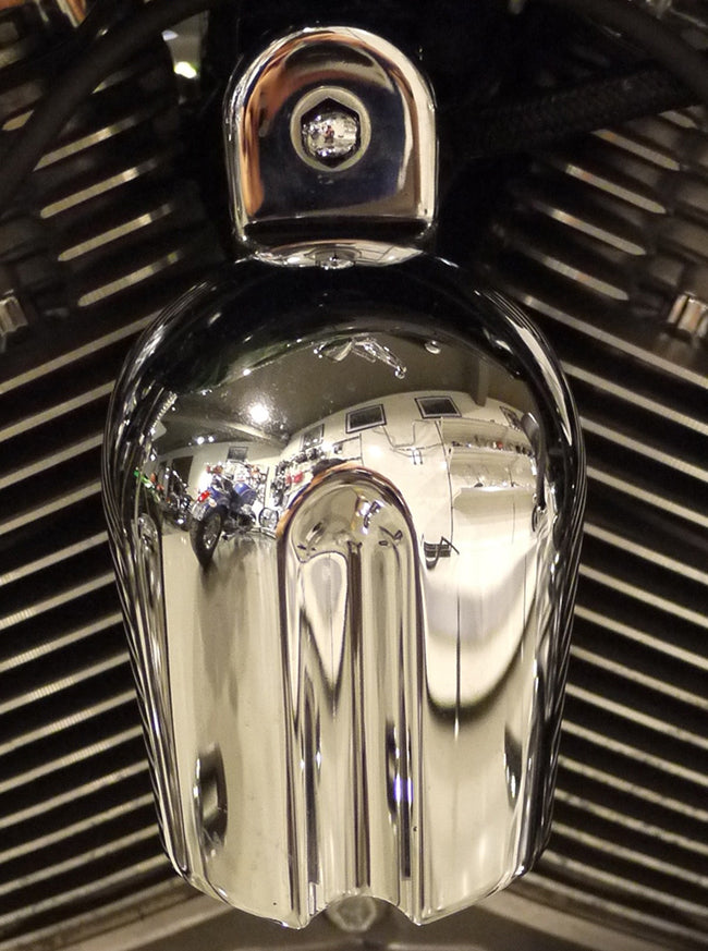 V-TWIN chrome electrical horn cover for motorcycle, shiny metallic finish, designed to fit V-TWIN electrical components.