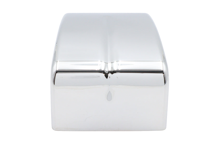 Chrome V-Twin ignition module cover for motorcycle electrical systems, featuring a sleek, polished finish.