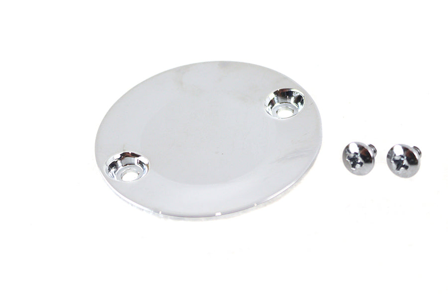 Chrome V-Twin M8 Timer Cover for electrical components, featuring a sleek, reflective finish and precise fit for V-Twin motorcycle models.