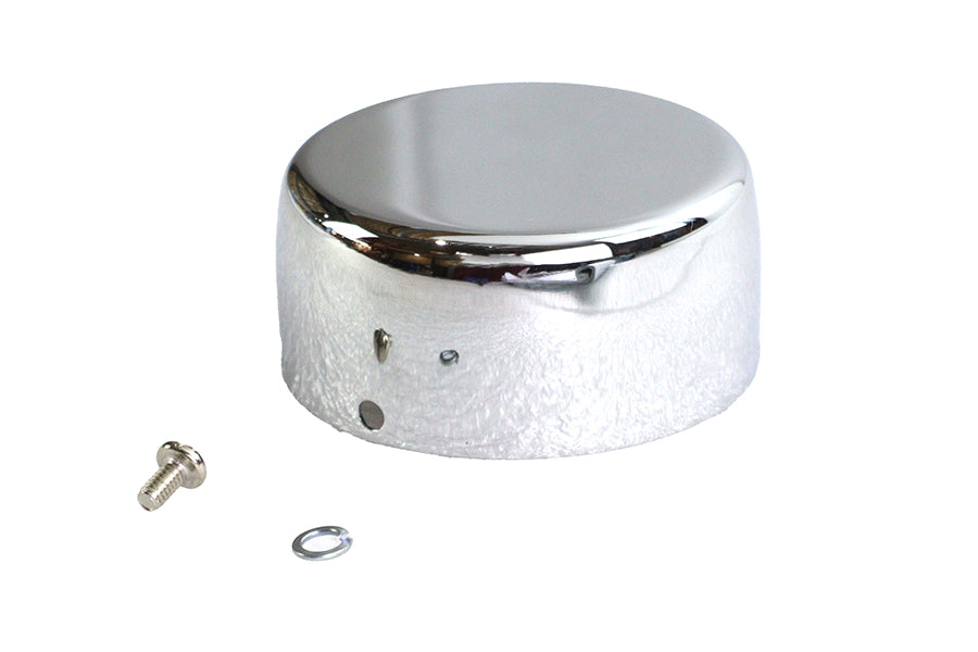 V-Twin replica distributor top in chrome, electrical component with a shiny chrome finish, designed for motorcycle electrical systems.