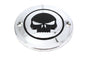 V-Twin Skull Ignition System Cover with 2 holes in chrome finish for motorcycle electrical components.
