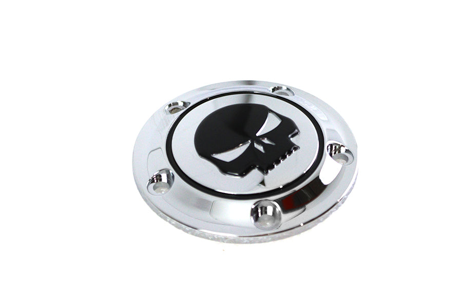 V-TWIN Skull Ignition System Cover with 5-Hole Chrome finish for motorcycle electrical components.