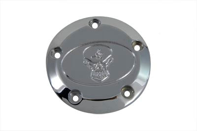 V-TWIN Skull ignition system cover with 5-hole chrome finish, designed for motorcycle electrical components.