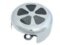 Chrome V-Twin spoke style round horn cover for motorcycle electrical system, with a polished, chrome finish.