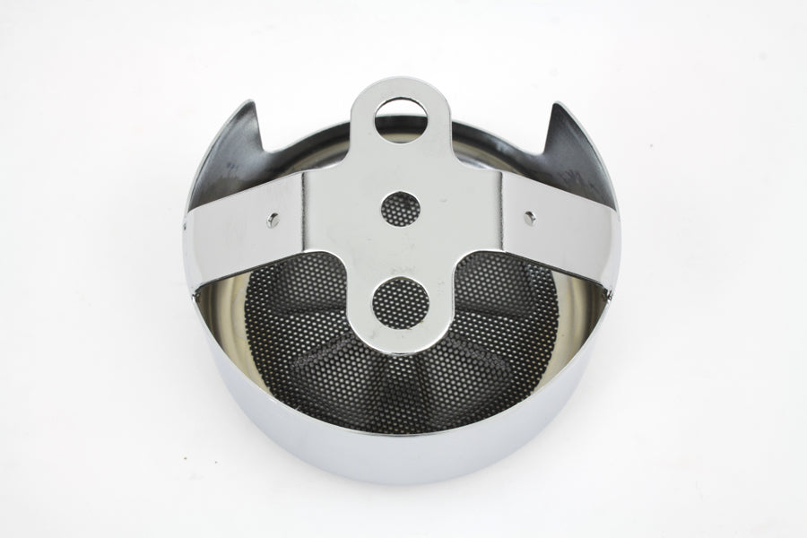 V-Twin chrome spoke style round horn cover for motorcycle electrical system, adding a vintage, polished look.