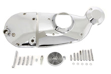 Load image into Gallery viewer, V-Twin Chrome Cam and Sprocket Cover Kit for motorcycle engine with shiny chrome finish and detailed design.
