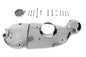 V-TWIN chrome engine cam and sprocket cover kit, showcasing shiny finish and detailed design on a motorcycle engine.