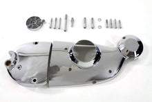 Load image into Gallery viewer, V-Twin chrome engine cam and sprocket cover kit installed on motorcycle engine with shiny, polished chrome finish.