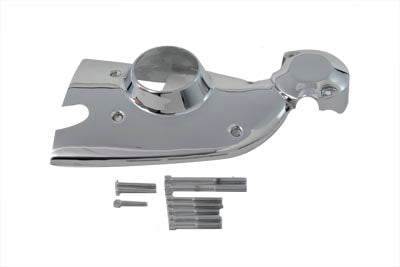 V-Twin Chrome Engine Cam Cover Trim for motorcycle, polished chrome finish, detailed close-up of the V-Twin brand cam cover.