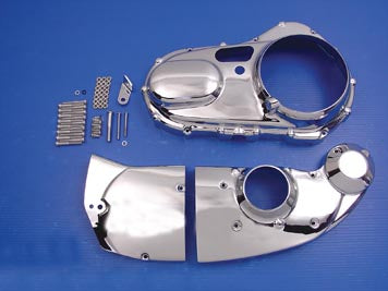 V-Twin Chrome Engine Dress Up Set featuring polished chrome engine components for motorcycle customization.