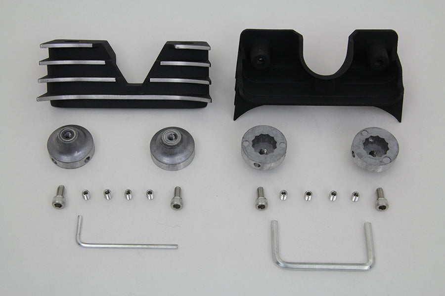 V-Twin engine head bolt and spark plug cover kit in black, designed for motorcycle engine customization.