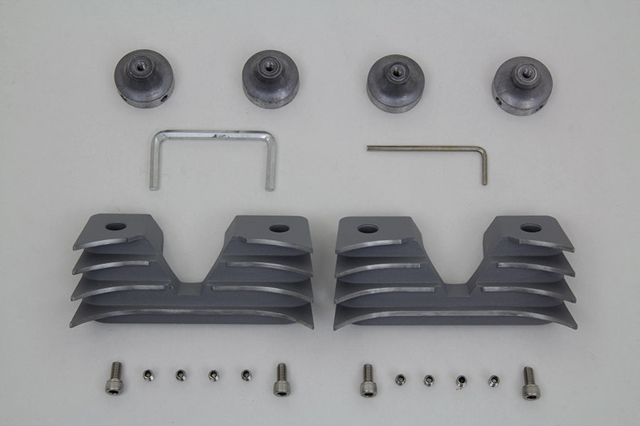 V-Twin engine head bolt and spark plug cover kit in silver showing close-up of engine components.