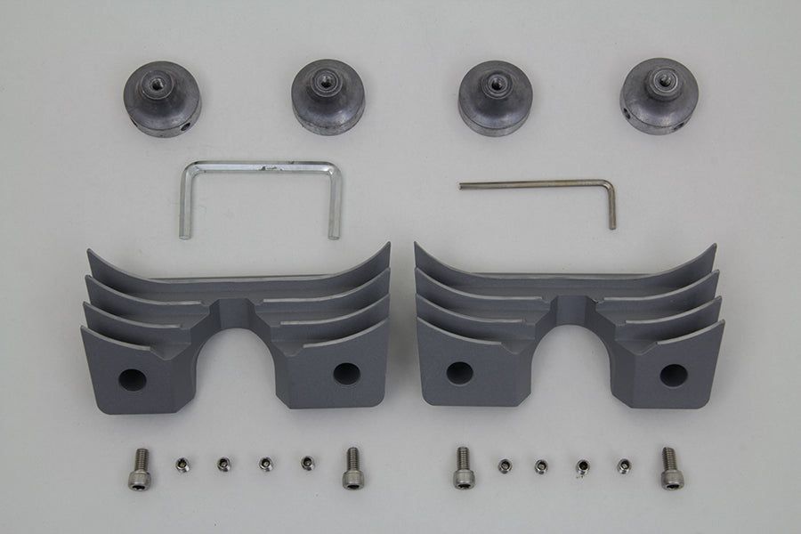 V-Twin engine head bolt and spark plug cover kit in silver, includes durable metal covers for engine enhancement.