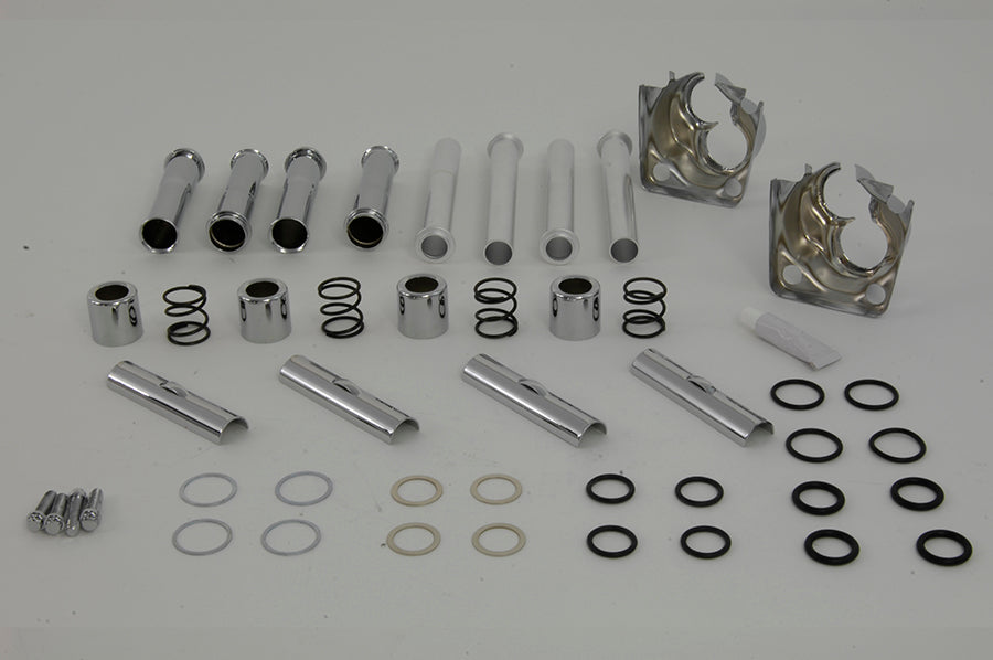 Chrome V-TWIN pushrod cover set for motorcycle engine, featuring polished metal finish and detailed branding.