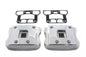 Chrome V-Twin engine rocker box cover set with intricate design for Harley-Davidson motorcycles.