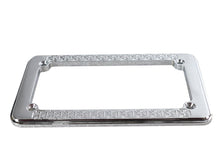Load image into Gallery viewer, Chrome Maltese style V-Twin license plate frame with lighting for motorcycle customization.