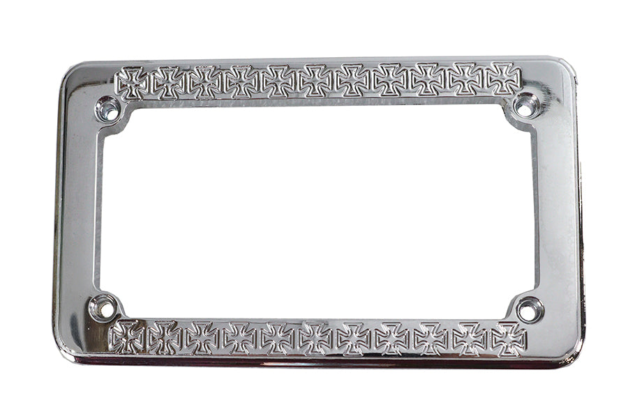 V-TWIN Maltese style chrome license plate frame with lighting, designed for motorcycle customization.
